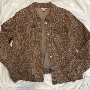 Women’s denim, leopard print jacket by Style & Co., size large.